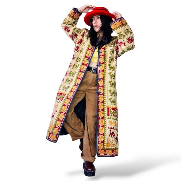 Sold-vintage boho batik long-line patchwork quilted coat - Picture 2 of 9